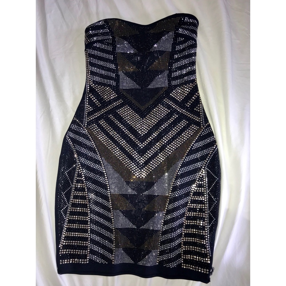 Strapless sequin night out dress.